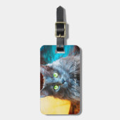 かわいいグレー猫の写真ミュー引用文 はっきりした ラゲッジタグ (正面縦)