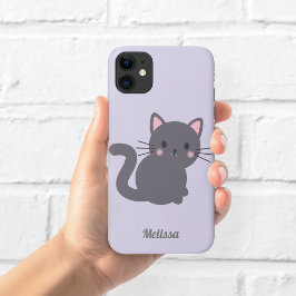 かわいいグレー猫の紫スマホケース iPhone 11 ケース