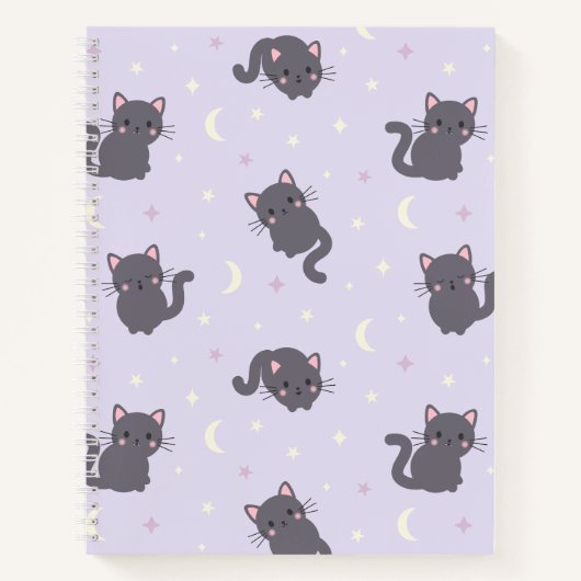 かわいいグレー猫の紫色のスパイラルノート ノートブック (正面)