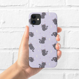 かわいいグレー猫の紫色のスマホケース iPhone 11 ケース