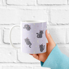 かわいいグレー猫の紫色マグカップ | かわいい猫 コーヒーマグカップ