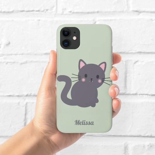 かわいいグレー猫セージグリーンのオーダーメイドスマホケース Case-Mate iPhoneケース