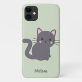 かわいいグレー猫セージグリーンのオーダーメイドスマホケース Case-Mate iPhoneケース (裏面)