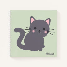 かわいいグレー猫セージグリーンのオーダーメイドノート