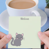 かわいいグレー猫セージ色付箋 ポストイット