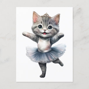 かわいいグレー猫バレリーナ踊りバレエ シーズンポストカード