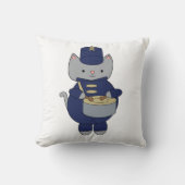 かわいいグレー猫マーチングバンドドラマー音楽 クッション (正面)