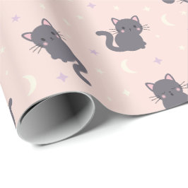 かわいいグレー猫 ピンク包装紙 ラッピングペーパー