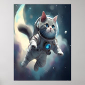 かわいいグレー飛んでいる猫宇宙 ポスター (正面)