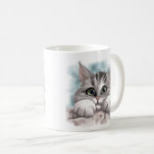 かわいいグレー+タビー子猫のキャラクター コーヒーマグカップ (正面右)