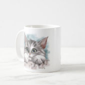 かわいいグレー+タビー子猫のキャラクター コーヒーマグカップ (正面左)