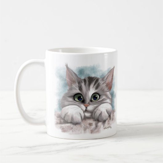 かわいいグレー+タビー子猫のキャラクター コーヒーマグカップ (左)