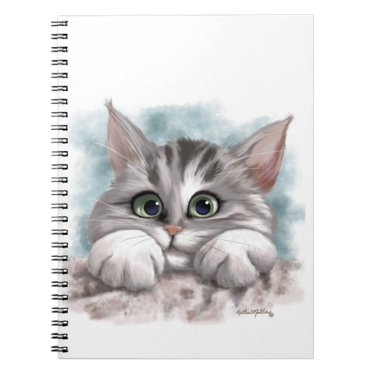 かわいいグレー+タビー子猫のキャラクター ノートブック (正面)