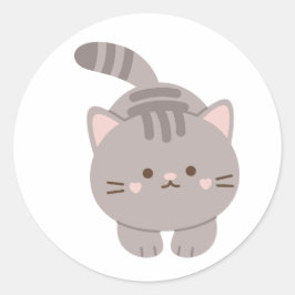かわいいグレー+タビー猫ステッカー - 愛猫家のためのギフト ラウンドシール