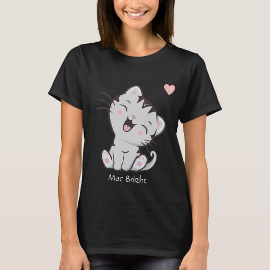 かわいいグレー タビー 子猫とハート Tシャツ (正面)