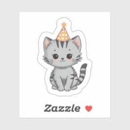 かわいいグレー+タビー+子猫の誕生日パーティーステッカー シール