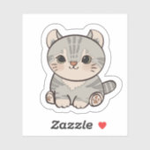 かわいいグレー タビー 子猫 かわいい ネコ ステッカー シール (シート)