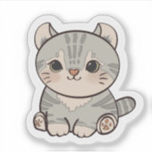 かわいいグレー タビー 子猫 かわいい ネコ ステッカー シール (正面)