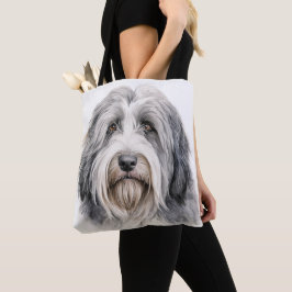 かわいいグレー&白ひげ付きコリー犬 トートバッグ