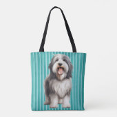 かわいいグレー&白ひげ付きコリー犬 トートバッグ (裏面)