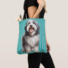 かわいいグレー&白ひげ付きコリー犬 トートバッグ