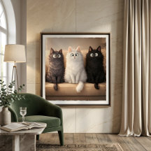 かわいいグレー、白、黒の子猫の壁アートポスター