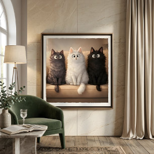 かわいいグレー、白、黒の子猫の壁アートポスター ポスター