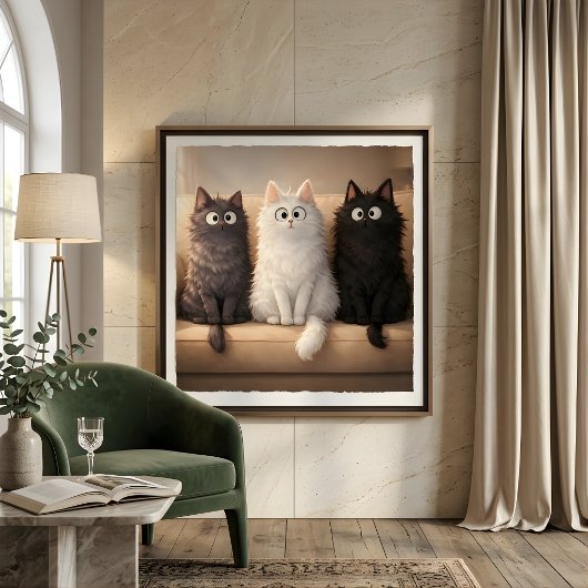 かわいいグレー、白、黒の子猫の壁アートポスター ポスター
