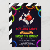 かわいいグローボーリングパーティの招待状 招待状 (正面/裏面)