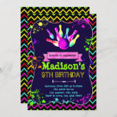 かわいいグローボーリングパーティー誕生日の招待 招待状 (正面/裏面)