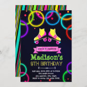 かわいいグローローラースケートパーティの招待状 招待状 (正面/裏面)