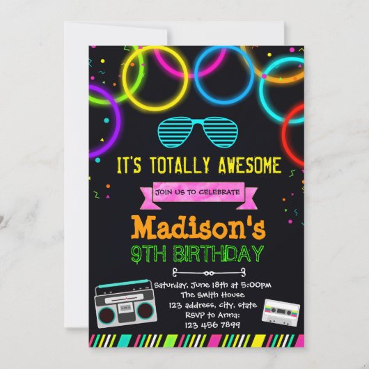 かわいいグロー80sパーティの招待状 招待状 (正面)