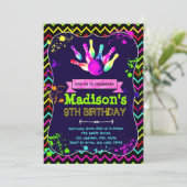 かわいいグロー ボウリングパーティー 誕生日招待 招待状 (スタンド正面)