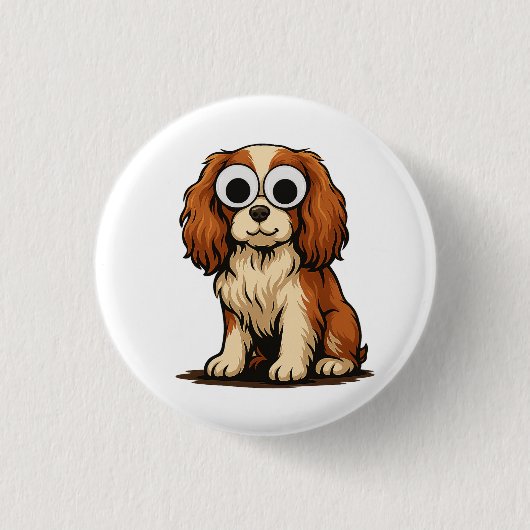 かわいいグーグリーアイの子犬イラスト 缶バッジ (正面)