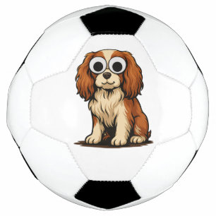 かわいいグーグルアイの子犬イラスト サッカーボール