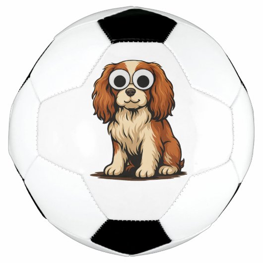 かわいいグーグルアイの子犬イラスト サッカーボール (正面)