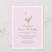 かわいいグースウォーター色ピンク5th誕生日パーティー 招待状 (正面/裏面)