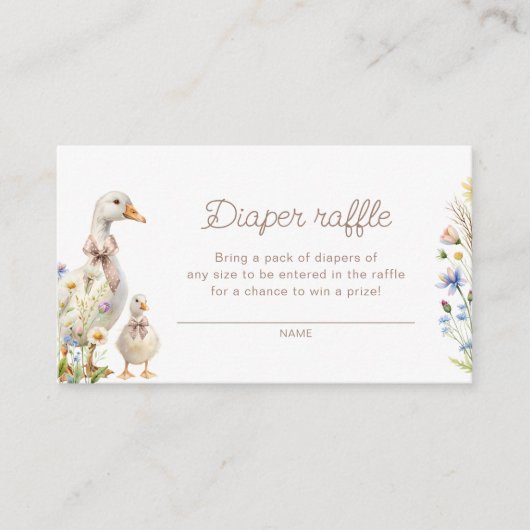 かわいいグースボホベイビーシャワーおむつラッフルチケット エンクロージャーカード (正面)