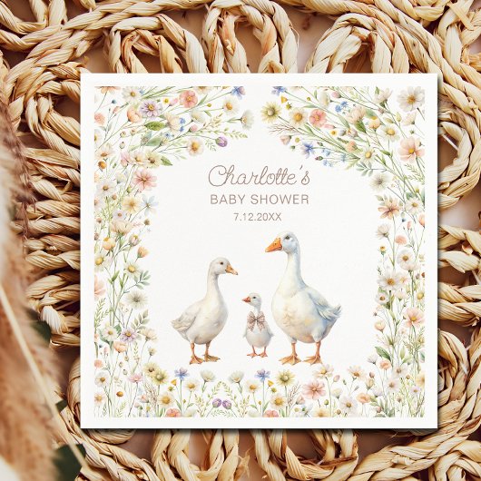 かわいいグースワイルドフラワーベイビーシャワー スタンダードカクテルナプキン