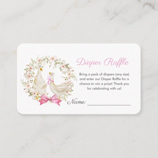 かわいいグースワイルドフラワーベビーシャワーおむつラッフル エンクロージャーカード (正面)