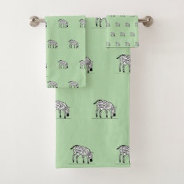 かわいいケニアゼブラスソフトグリーン バスタオルセット