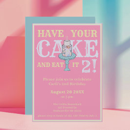 かわいいケーキおもしろい第2誕生日 招待状