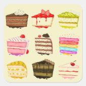 かわいいケーキお誕生日ケーキとカラフルクリーム スクエアシール (正面)