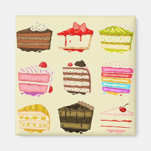 かわいいケーキお誕生日ケーキとカラフルクリーム マグネット (正面)