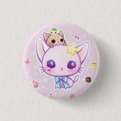 かわいいケーキが付いているかわいいの星の子猫 缶バッジ (正面)