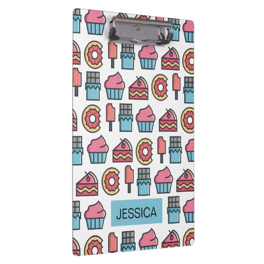 かわいいケーキとデザートのパターパーソナライズされたン クリップボード (右)