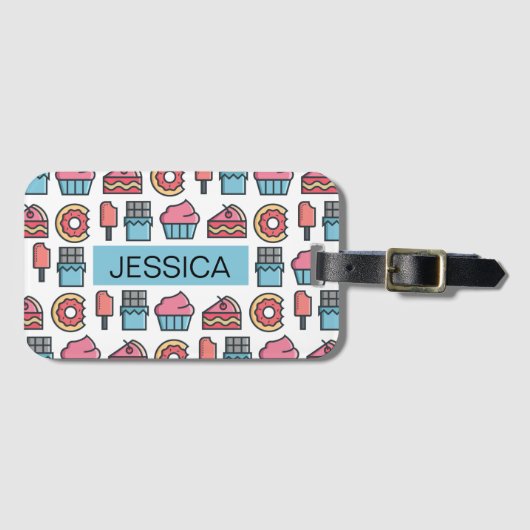 かわいいケーキとデザートのパターパーソナライズされたン ラゲッジタグ (正面横)