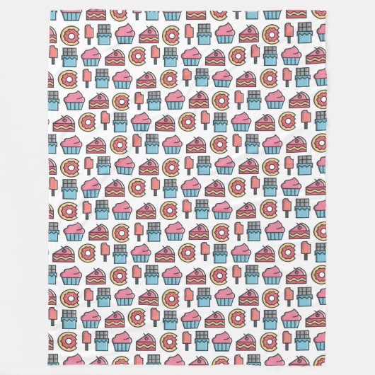 かわいいケーキとデザートのパターン フリースブランケット (正面)