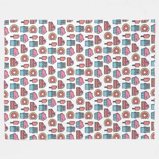 かわいいケーキとデザートのパターン フリースブランケット (正面(横))