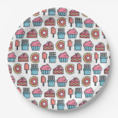 かわいいケーキとデザートのパターン ペーパープレート (正面)